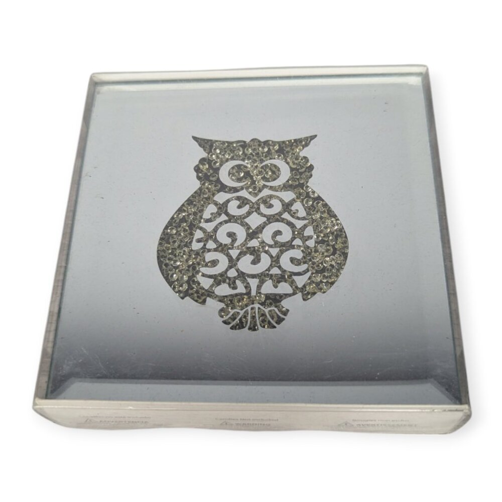 American Atelier Set of 4 Mirror Glass Owl Coasters 4" x 4" NIB